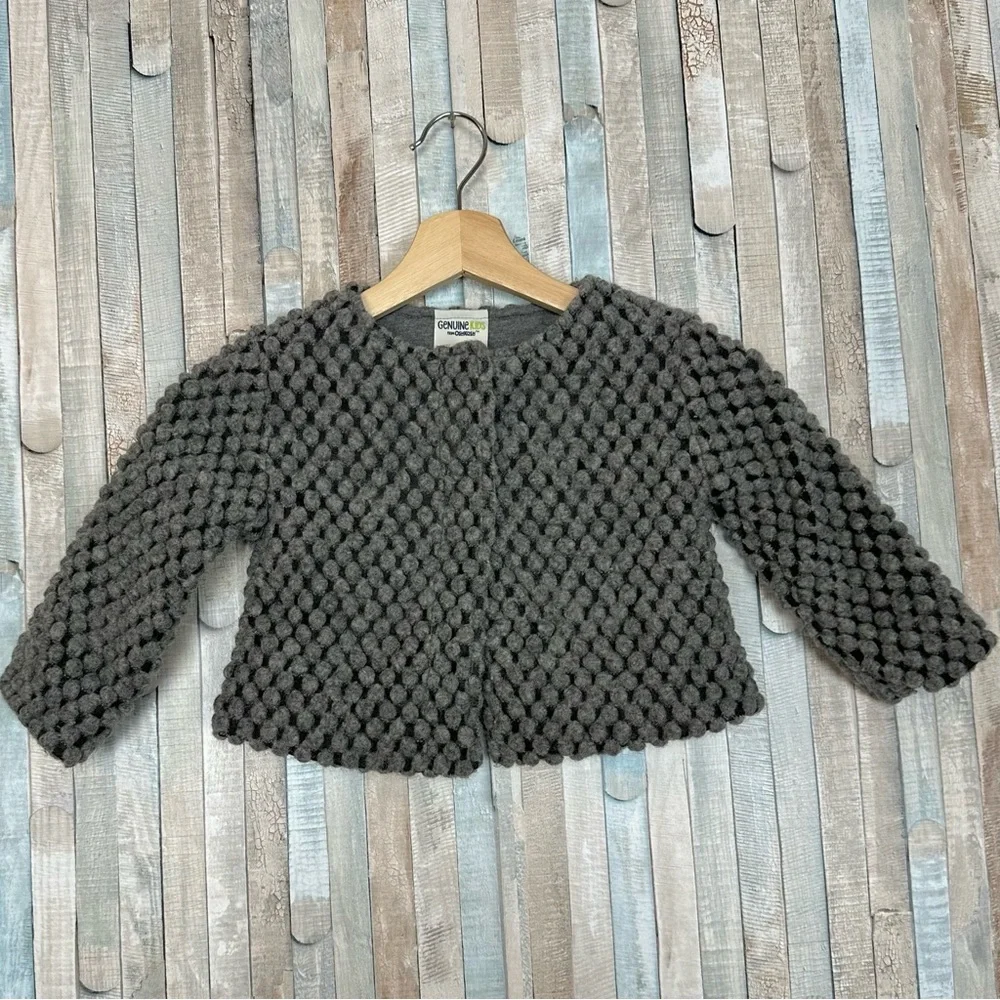 Genuine Kids Oshkosh 4T Gray Wool Knit Bubble Bauble Cardigan Sweater Girls‎